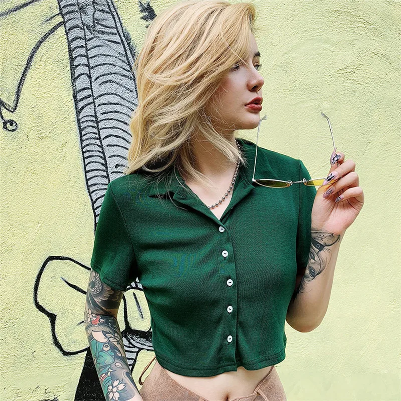 BornToGirl Лето 2019 г. пикантные короткая блузка рубашка для женщин короткий рукав