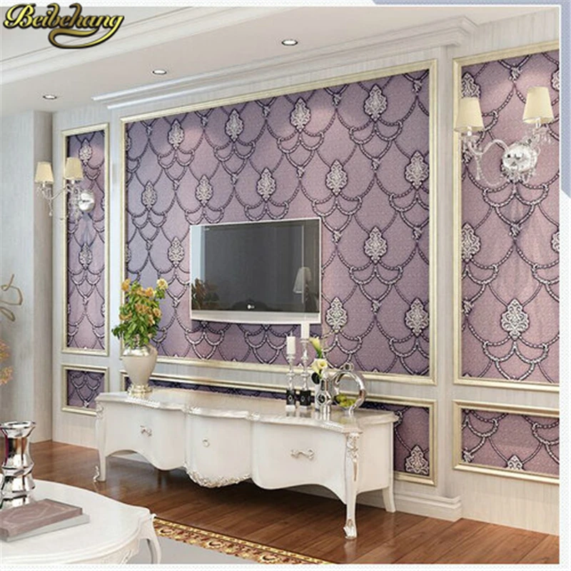 Нетканая тисненая Флокированная настенная бумага Europea 3d Цветочный узор Damask