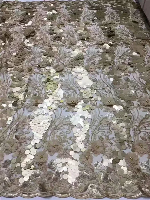 Королевский синий 3D Африканский цветок вышитые пайетки Тюль Кружева жемчуг