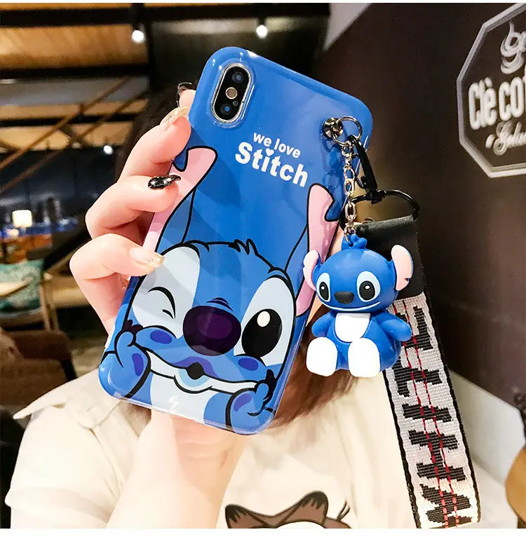 case for For iPhone 7 8 plus 6 6S Cute Winnie Stitch back Cartoon bear cases phone cover+Toys+Strap X XR XS MAX |