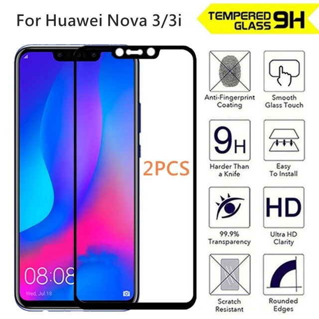 2 упаковки закаленного стекла для Huawei Nova 3i защита экрана 9H на телефон Защитное