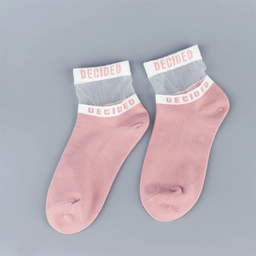 V-Hanver 1 Pair Fashion Korean Style Harajuku Women Cotton Silk Short Socks Bright Color Letters Lace Casual Breathable | Женская одежда