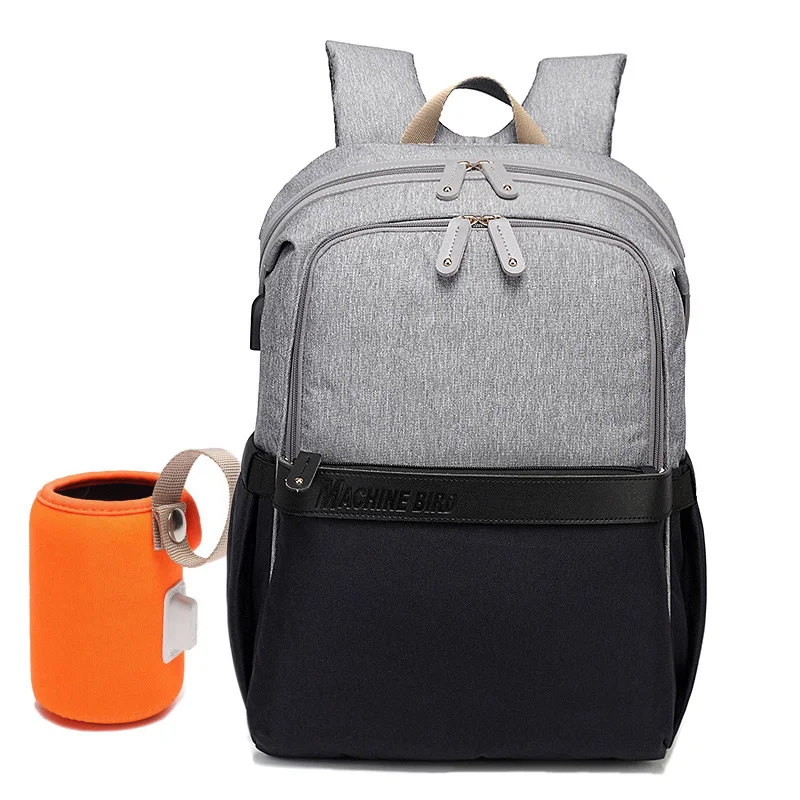 grey with black Сумка для подгузников рюкзак папы детская коляска сумка водонепроницаемый Оксфорд сумка для мамы пеленки для ухода сумка наборы USB Перезаряжаемый держатель - Цвет: grey with black