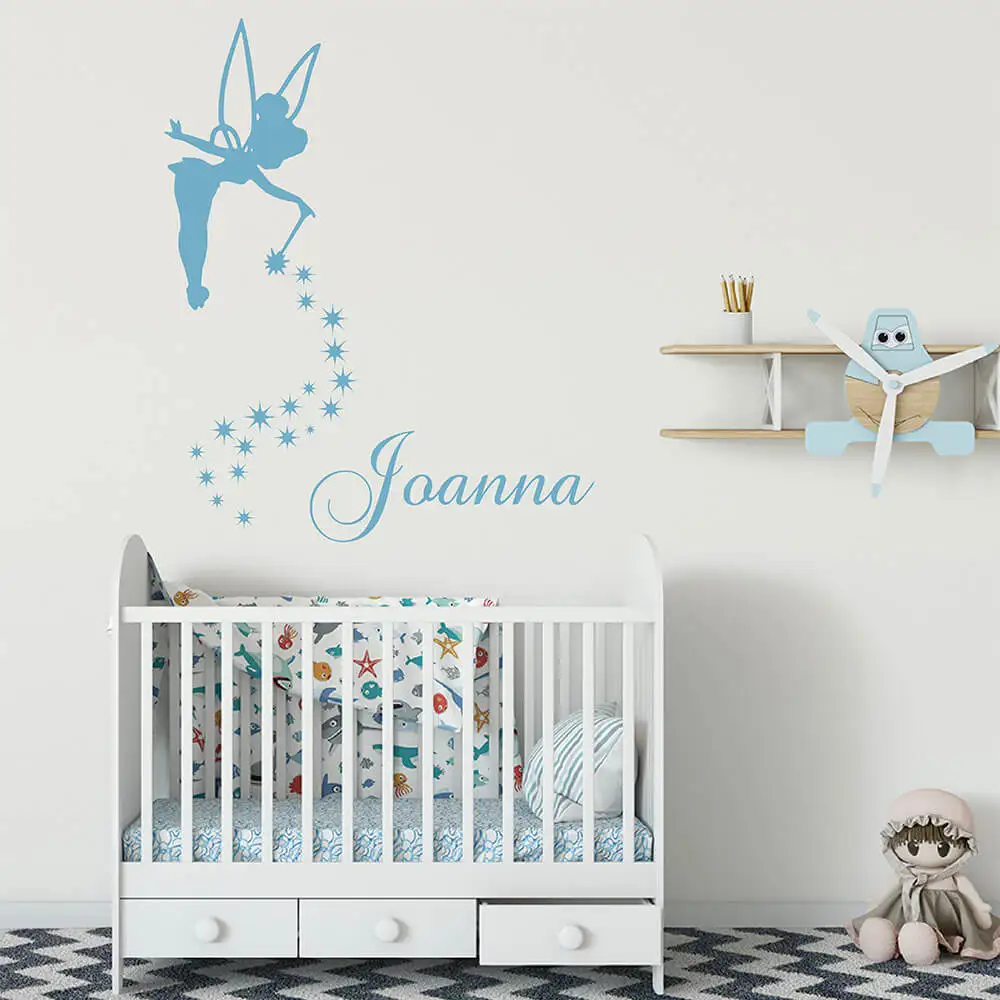 

Fairy and Personalized Name Wall Stickers Fairy Girl Wall Decals Baby Nursery Decor Custom Vinyl Wall Art For Children 743C