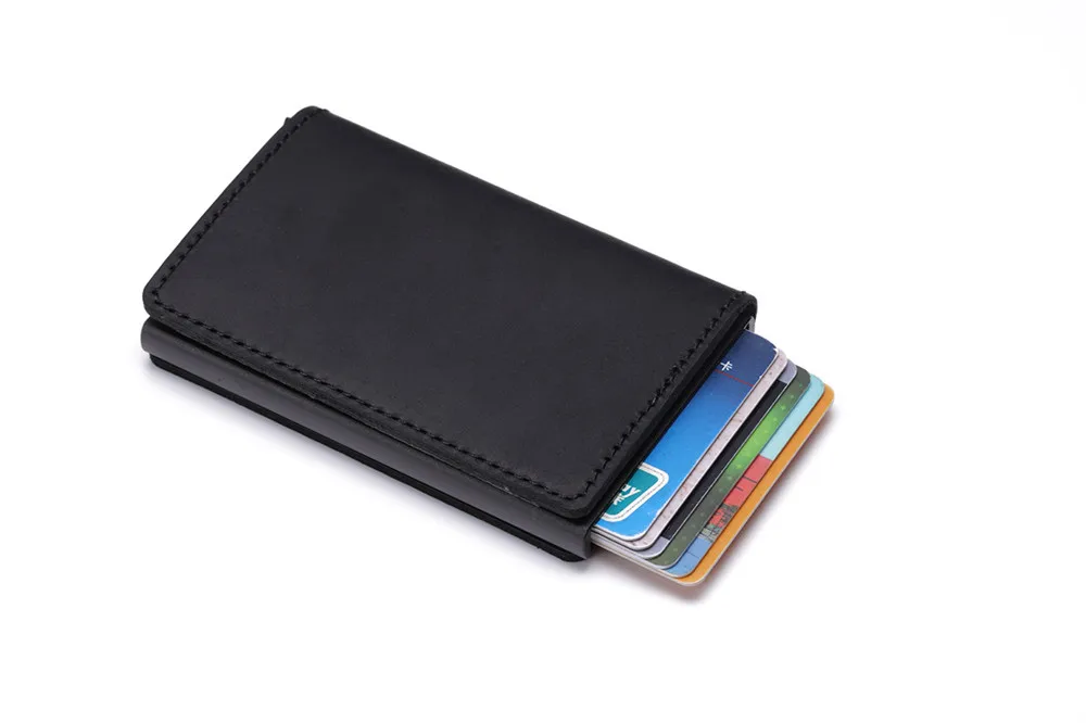 BISI GORO мужской металлический блокирующий кредитный держатель для карт с RFID из воловьей кожи тонкий винтажный не сканирующий кошелек Прямая поставка