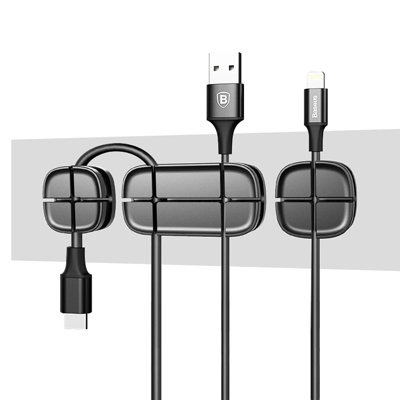 Black Baseus Кабельный органайзер гибкий силиконовый USB устройство для сматывания кабеля провод шнур управление держатель кабельного зажима для мыши наушники - Цвет: Black