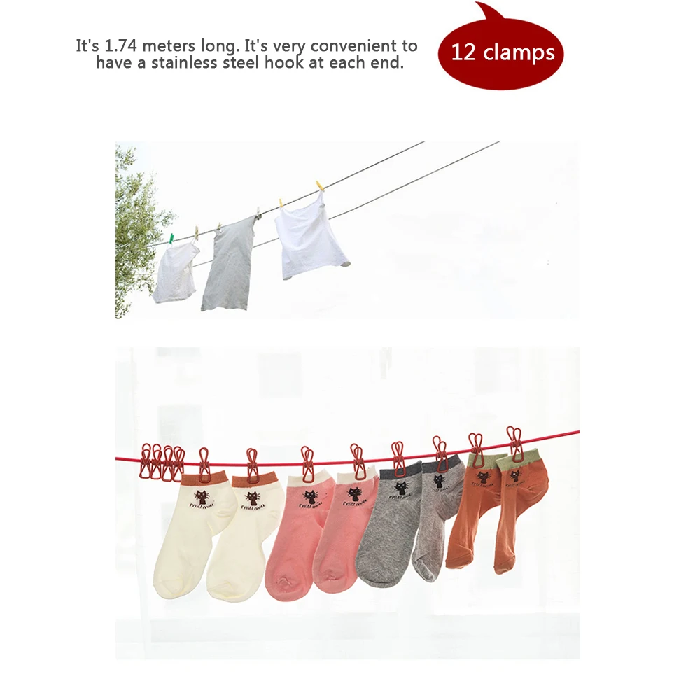 Stretch Drying Rack Retractable Clothesline Elastic Washing Line With 12 Clips Home Socks Underwear Clothes Hanger Windproof | Дом и сад