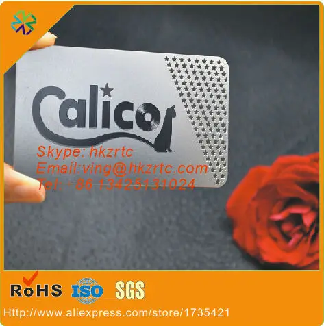 (200pcs/lot)free design custom size/logo/words hole punched 304 stainless steel material etched metal card