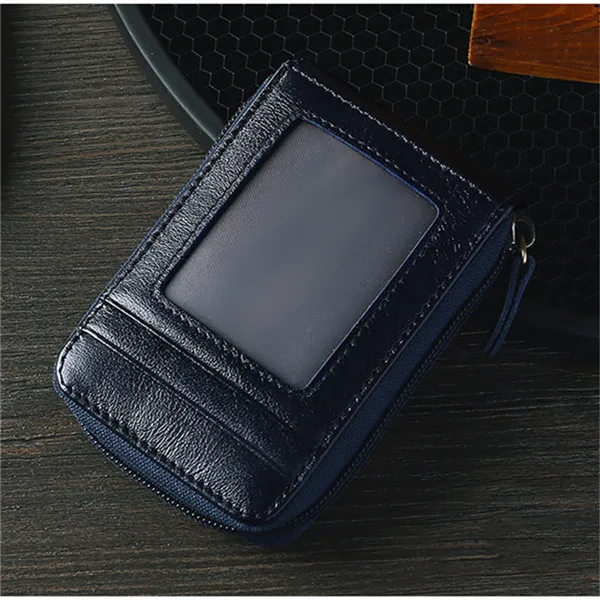BISI GORO Card Holder Business Card Case with RFID Blocking Vintage Unisex High Quality Genuine Leather Credit Card Wallets - Color: Blue TP-8291