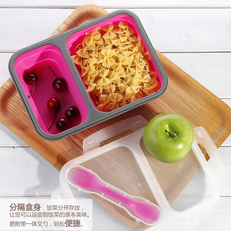 Складной контейнер для обеда лучший Bento силиконовый Ланчбокс с двумя отделениями