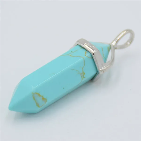 Turquoises Натуральный камень тигровый глаз фиолетовый кристалл кварца кулон шестиугольная колонна столб биконус граненый шарик подвеска маятник подвески - Окраска металла: Turquoises