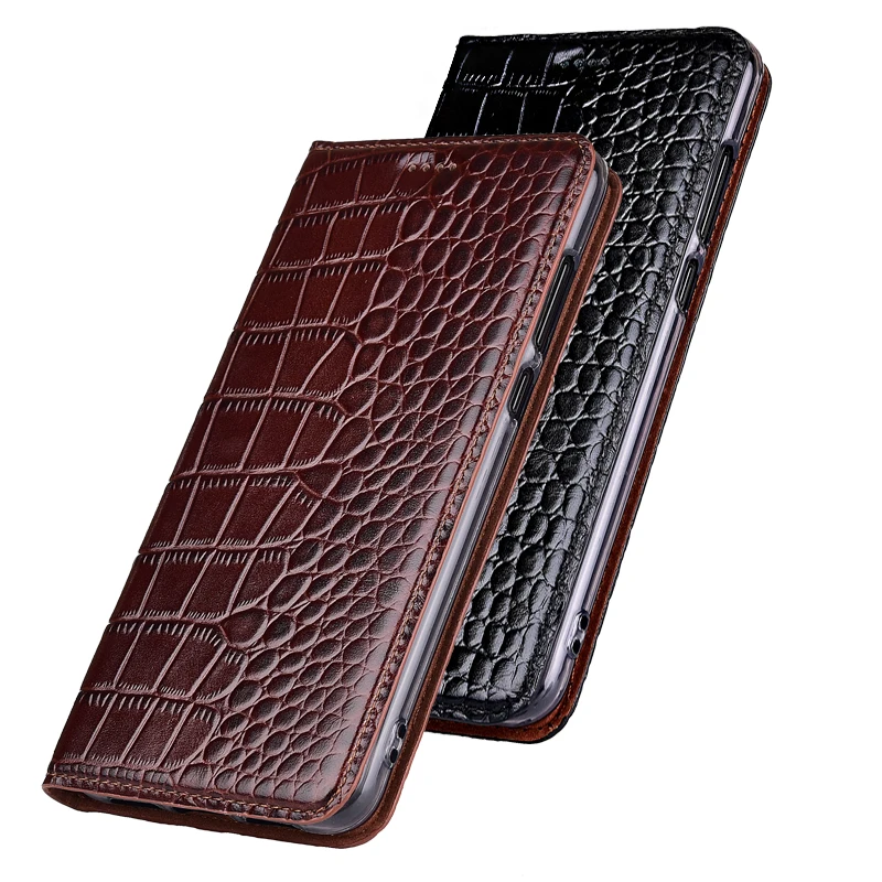 

Natural Genuine Cow Leather Cover Case For Samsung Galaxy S9 Crocodile Grain Flip Stand Phone Cover Case