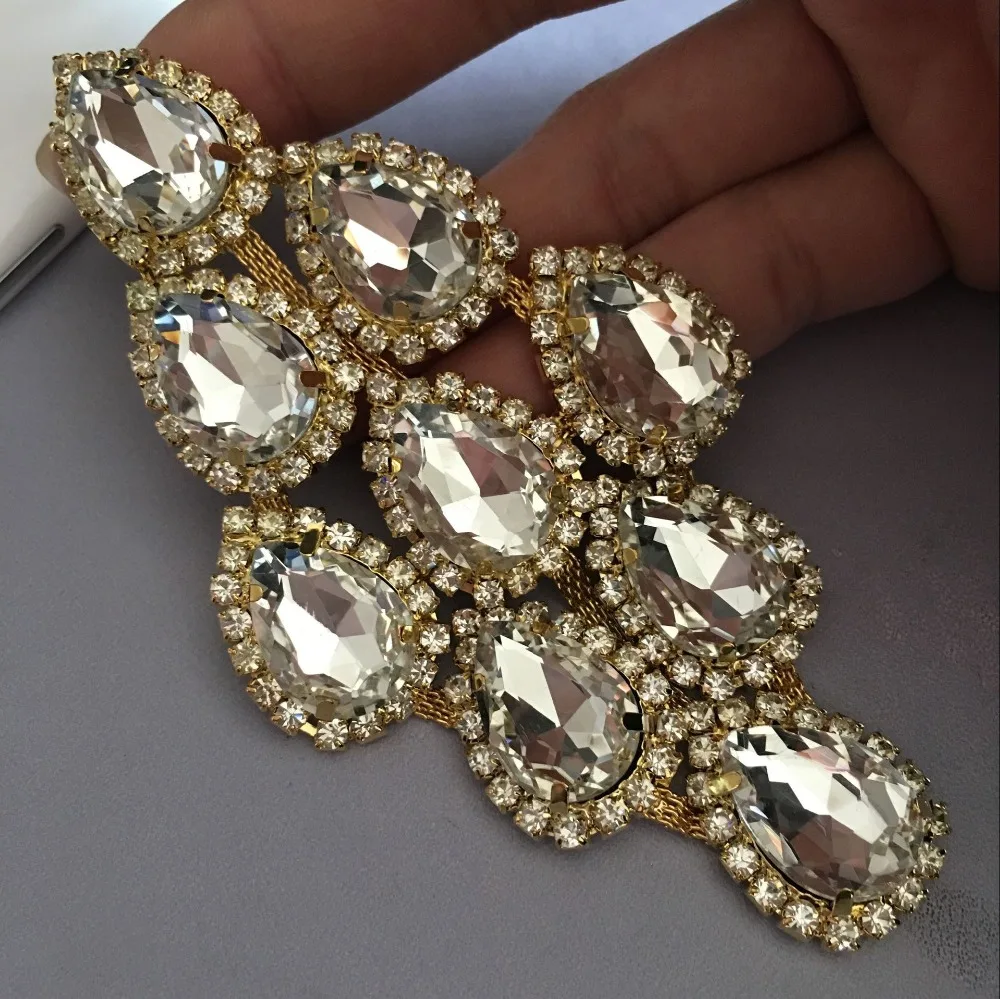 Стразы аппликация 1 шт. 11x6 см Капля воды Золотая основа пришивная используется