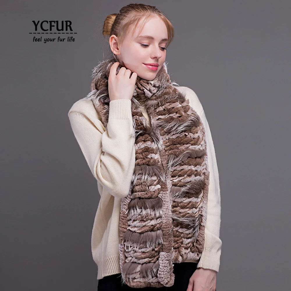 

YCFUR Women Scarves Wraps Winter Brand Design Knit Rex Rabbit Fur Long Scarf for Ladies Winter Warm Fur Scarves Shawls Female