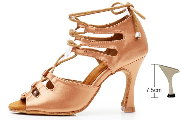 bronze heel 75mm DILEECHI/Обувь для латинских танцев на шнуровке; женская Обувь для бальных танцев; широкая/узкая обувь для сальсы; обувь на Кубинском каблуке 9 см; обувь из кожи/бронзы и атласа - Цвет: bronze heel 75mm
