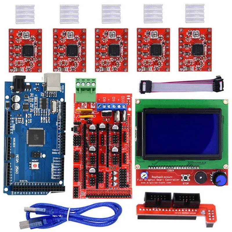 Наборы 3D принтеров RAMPS 1 4 Mega2560 12864 ЖК контроллер A4988 для Arduino Reprap|Детали принтера| |