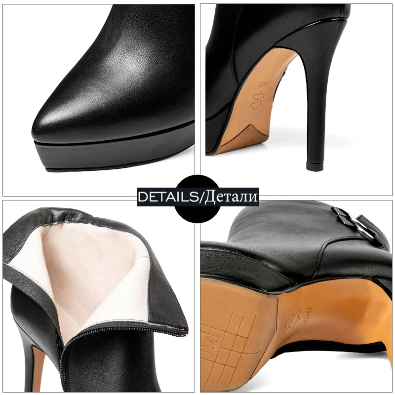 Женские ботильоны ISNOM на тонком высоком каблуке обувь с острым носком кожаные