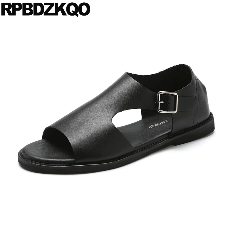 Сандалии мужские кожаные с открытым носком модные брендовые мягкие повседневные