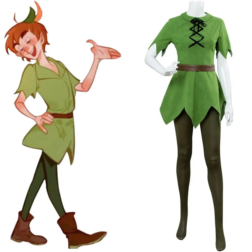 Фильм PeterPan в стиле Питер Пэн зеленый костюм Косплей Топ и штаны шляпа с лентой