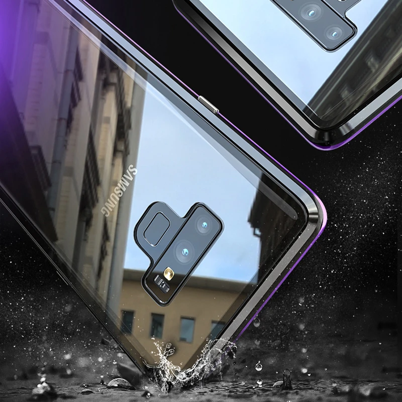 Прозрачный Магнитный защитный чехол для samsung Galaxy Note 9 8, магнитный бампер для телефона, рамка со стеклянной крышкой, чехол для samsung Note 9 8