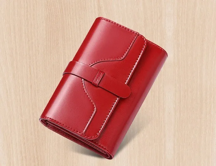 NewTri Fold Genuine Leather Women Wallet Short Luxury Brand Zipper Wallet Ladies Small Coin Purse Card Holder Oil Wallet