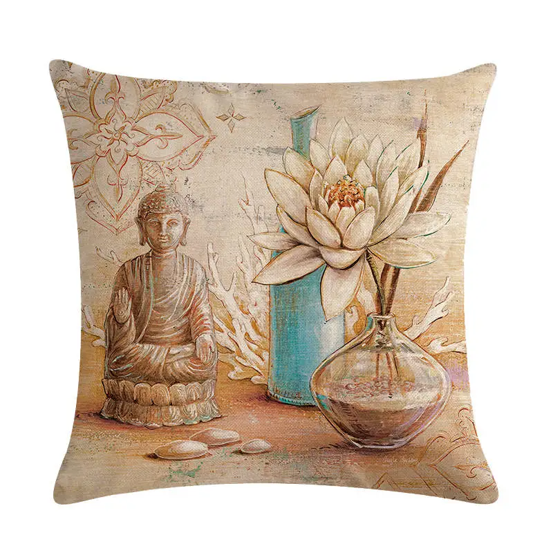 Чехол для подушки с изображением цветов травы статуи Будды поясная декоративная