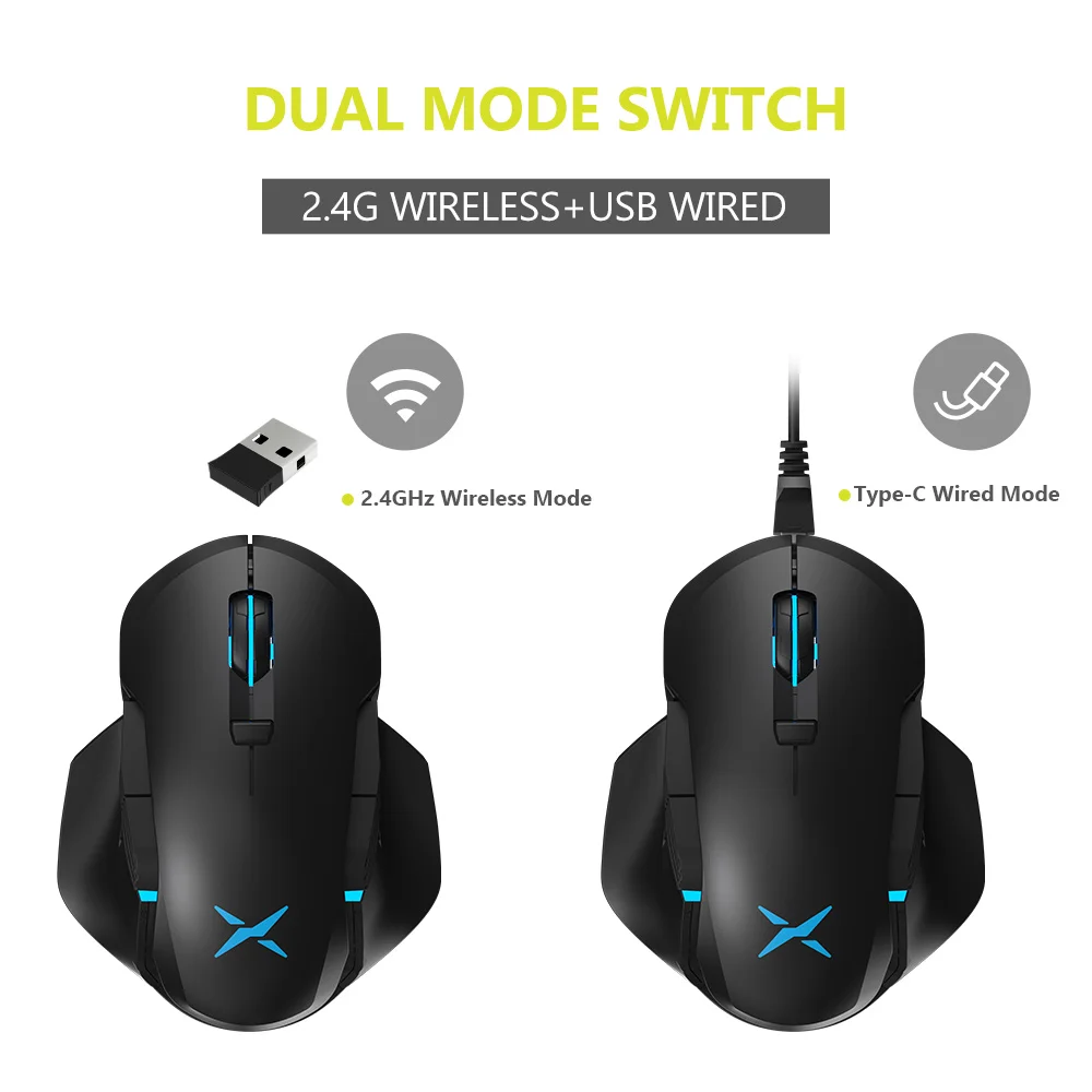 

M627 PMW3389 Sensor Wired + Wireless RGB Gaming Mouse 16000 DPI 8 Buttons Left and Right hand Mice With DIY Side Wings