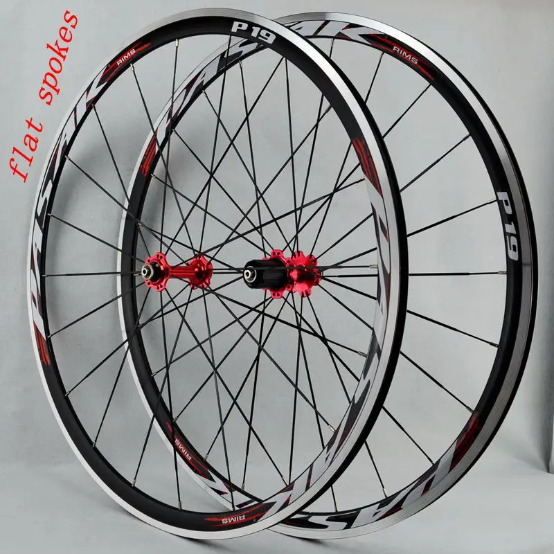 P19 red hub red 700C Литые колеса для шоссейного велосипеда, колесо для велосипеда, v-образный тормоз, алюминиевые колеса для велосипеда, диски, герметичный подшипник, плоские спицы 12sp - Цвет: P19 red hub red
