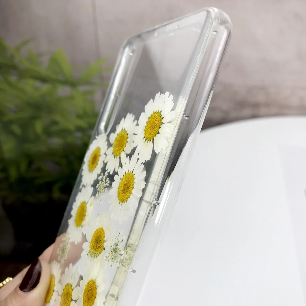 Настоящие сухие цветы, чехол для телефона s, для huawei P30 P20 Pro P20 Lite P30 Pro, чехол, высушенный цветок, Маргаритка, задняя крышка