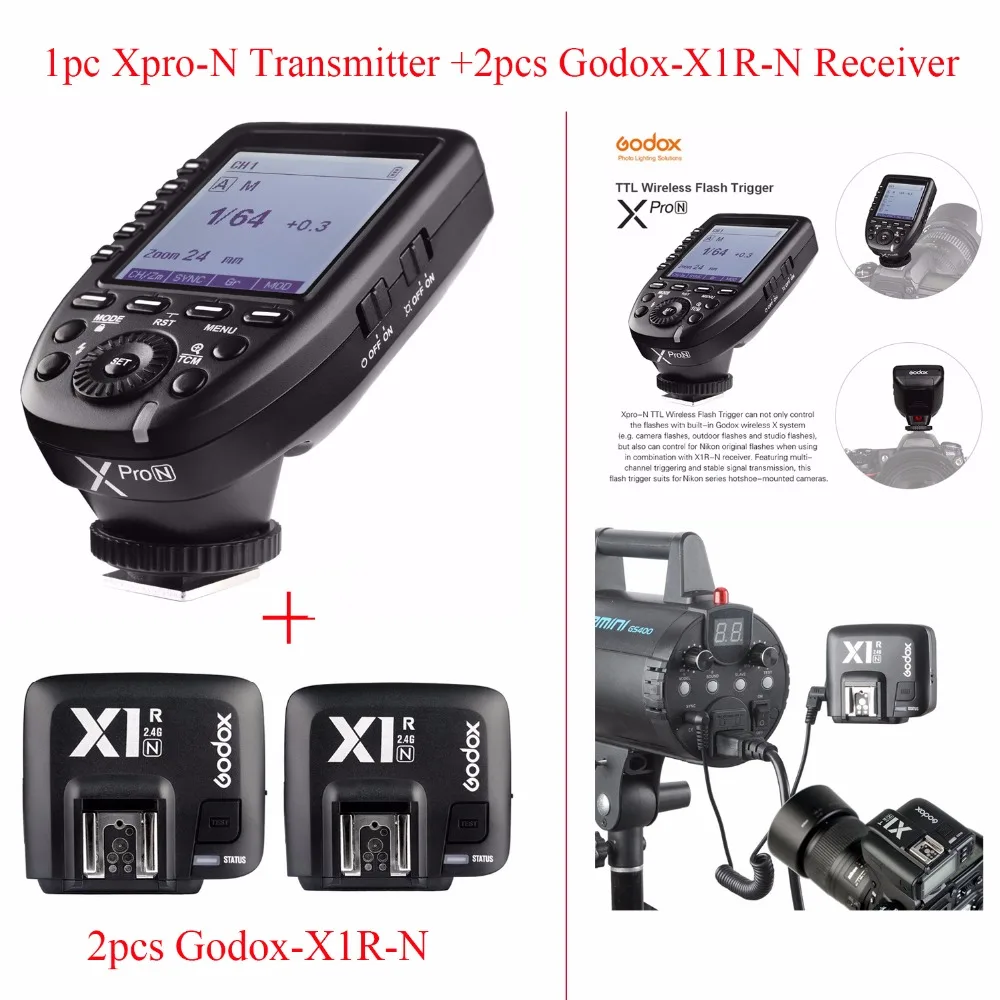 Godox Xpro-N ttl 2,4G беспроводной 1/8000 s HSS Flash триггер для Nikon DSLR, Godox Xpro-N передатчик с X1R-N приемником для Nikon