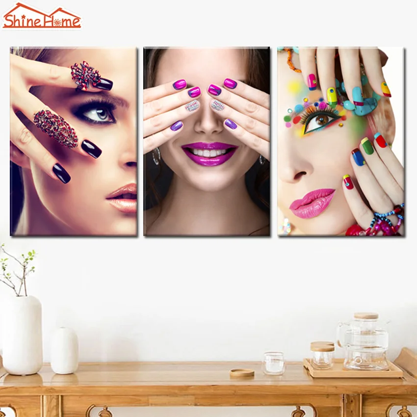 ShineHome 3pcs триптих картина холст печатных настенная живопись модульная макияж