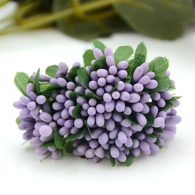 Purple 12 шт. маленький искусственный цветок тычинки ручной работы для украшения свадебной вечеринки DIY рождественская коробка венок Ремесло скрапбук поставки - Color: Purple
