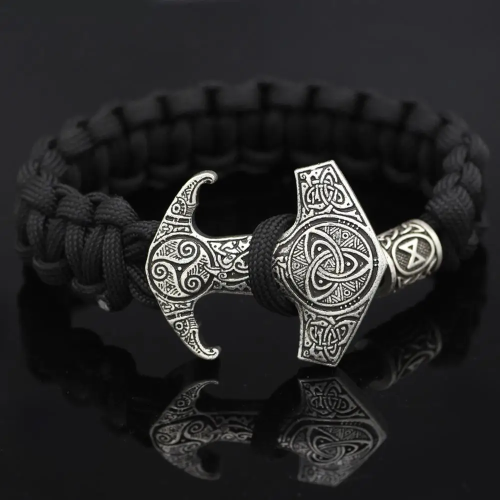 Viking Мужской Черный Плетеный Древний серебряный браслет Скандинавская мифология один Ворон Тотем лунавин бисер браслет-амулет - Окраска металла: dagaz