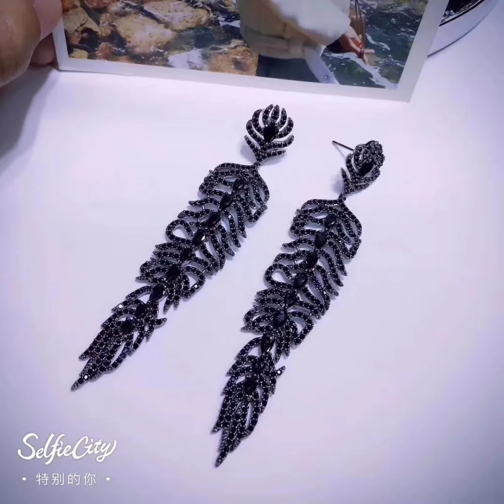 Модные роскошные длинные серьги-подвески новый дизайн висячие серьги с перьями