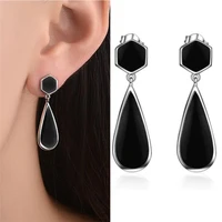 new fashion lady silver 925 earrings female party accessories trendy glaze black water drop earrings for women jewelry gift