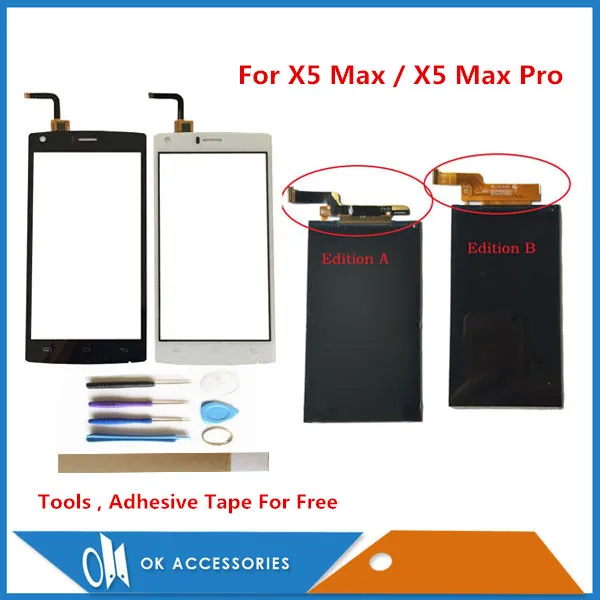 

ЖК-дисплей 5,0 дюйма Для Doogee X5 Max/ X5 Max Pro, дисплей с сенсорным экраном, запасная часть, белый цвет, с инструментами, клейкой лентой