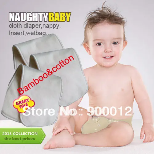 Free Shipping NaughtyBaby Bamboo&cotton 100pcs 4 Layers All Bamboo Organic Cotton Baby Pads High Quality Organic insert