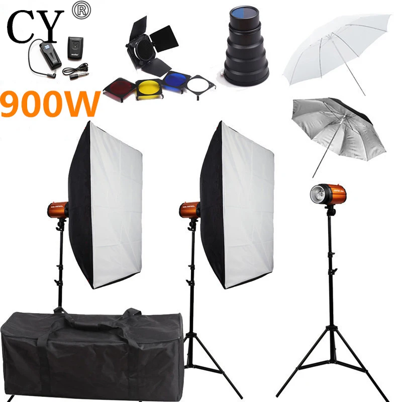 

CY Photography Soft Box Flash Lighting Kits 900w Strobe Light Softbox Stand Set Photo Studio Accessories Godox Smart 300SDI