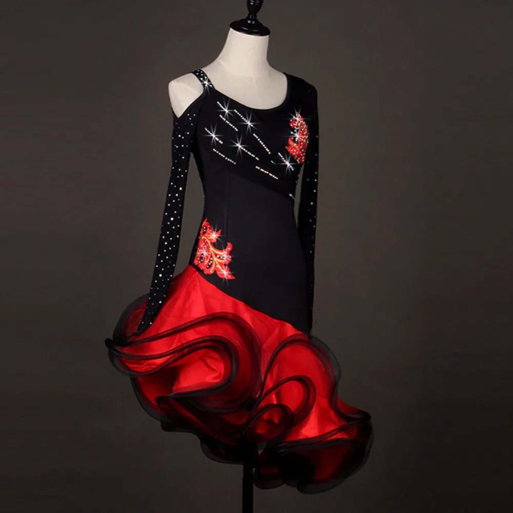 

Lady Clothing For Latin Dance Stage Costumes Hollow Dancing Dress For Women ballroom tango Dancewear Waltz dancing dress