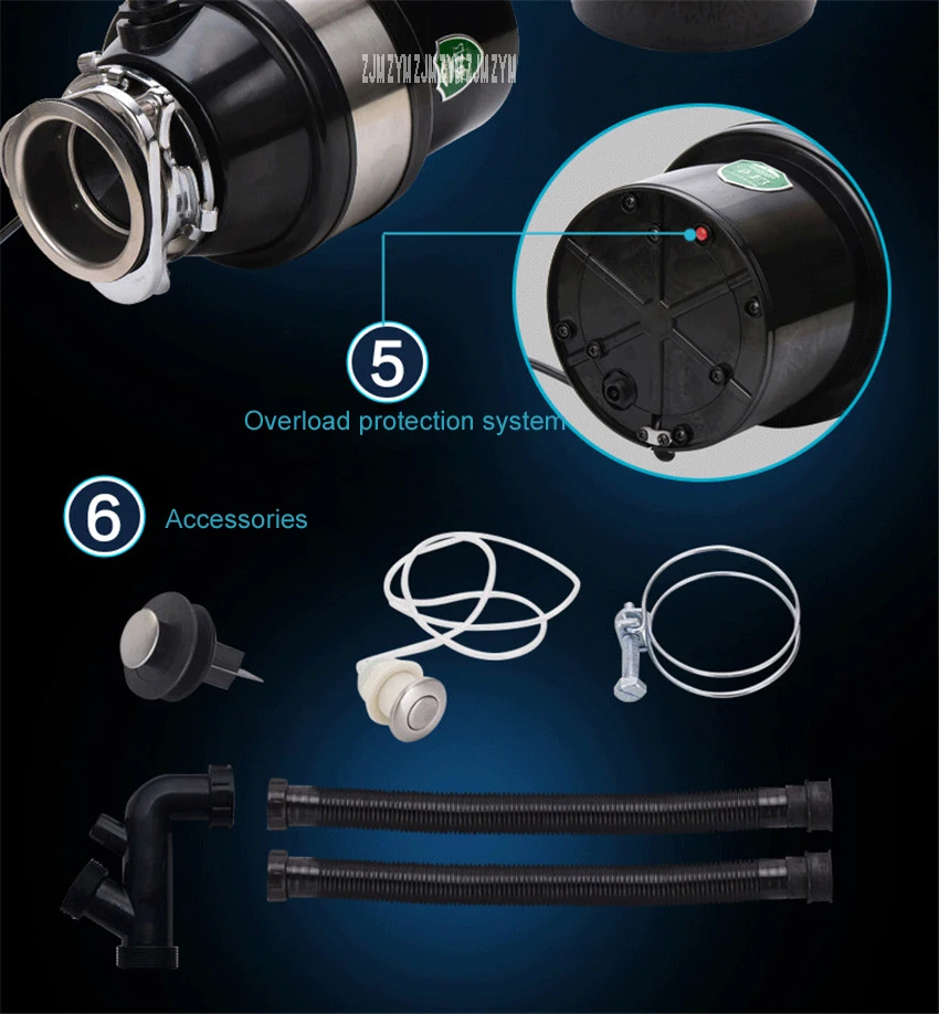 YC-007 220 V/50 Гц Кухня Еда вывоз мусора Дробилка Измельчитель пищевых отходов кухонная техника шлифовальной камеры емкость 1200 мл