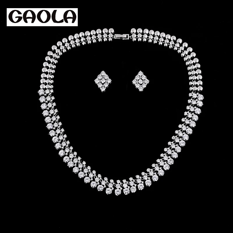 

2015 Fashion New Design Bride Wedding Jewelry Set Fashion AAA CZ Crystal Necklace Earrings for Women GLDTN0139
