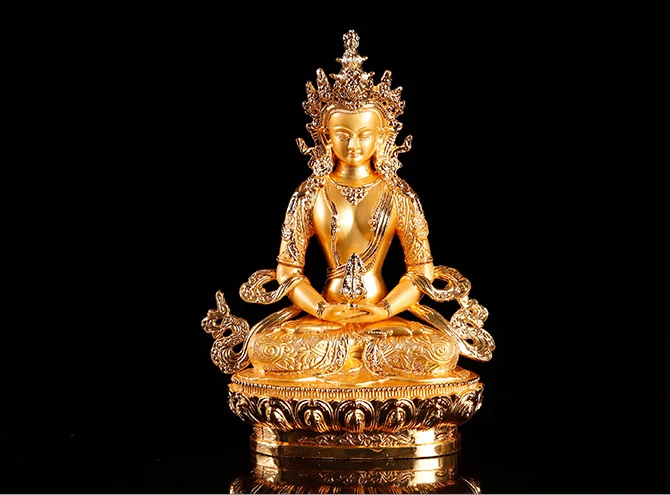 

Wholesale Buddhist supplies HOME Family efficacious Protection Gold-plated Guru Amitayus buddha Buddhist Mantra Tantra statue