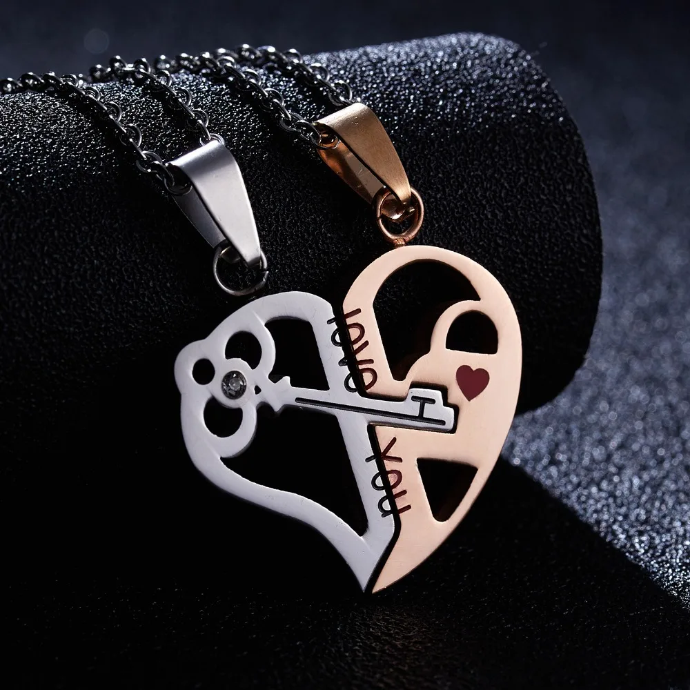 Пара Ожерелье разбитое сердце 2 шт Ключ медальон папа мама ЛЮБЛЮ ТЕБЯ ожерелье с кулоном, с двойным цветом Друзья Семья ювелирный подарок для возлюбленных