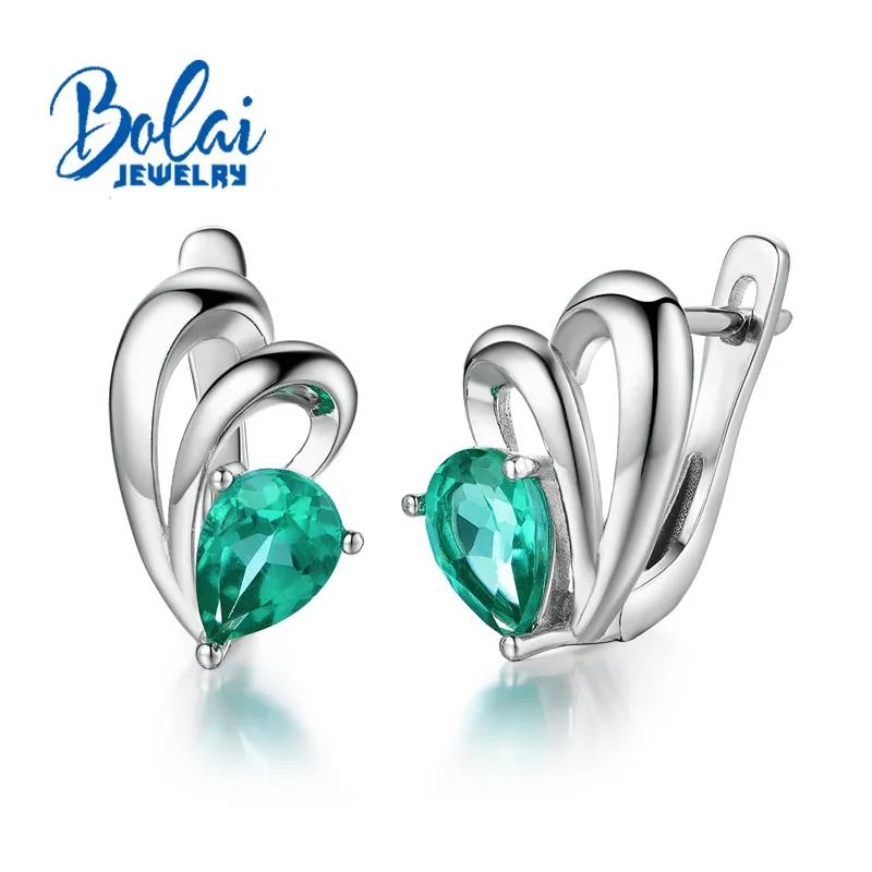 Bolaijewelry, созданная зеленая изумрудная Груша 5*7 мм, серьги из стерлингового серебра 925 пробы, хорошее ювелирное изделие для женщин, лучший подарок