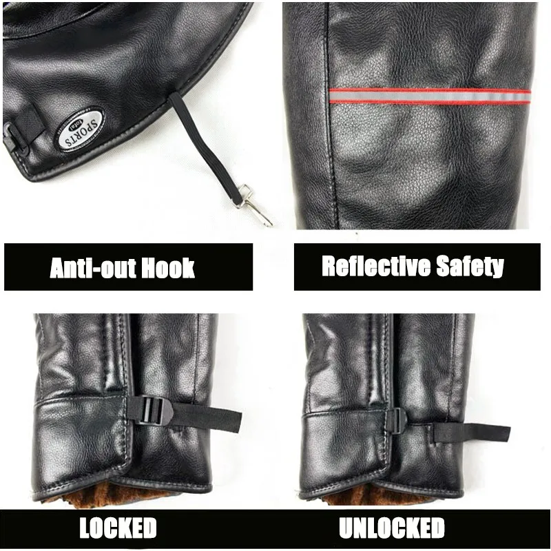 

PU Leather Motorcycle Knee pads Electricmobile Windshield Protect thick warm knee Pads Winter Cold windproof rider knee Brace