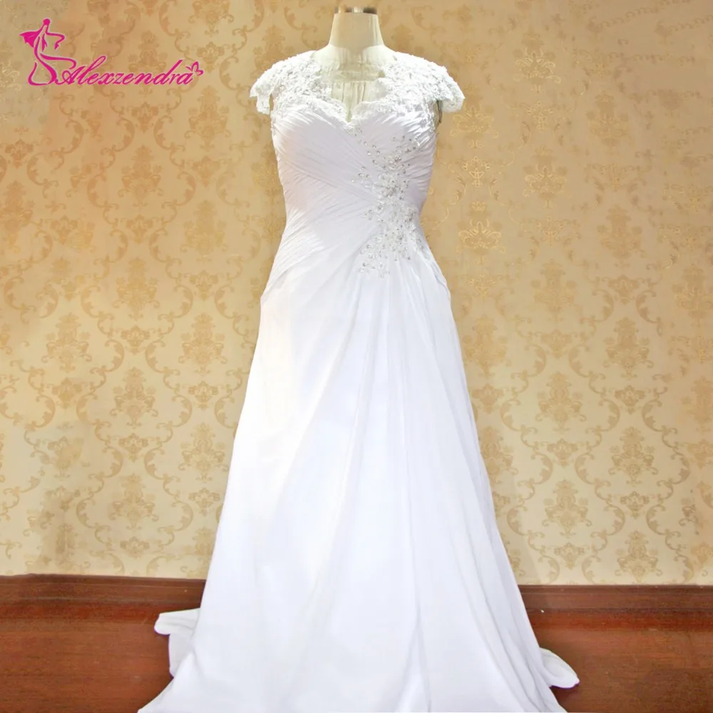 

Alexzendra Plus Size Beach Chiffon Wedding Dresses Cap Sleeves Bridal Gowns Vestido Robe De Mariage