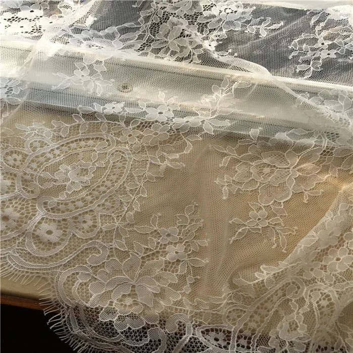 

3M/lot 150cm width white color soft skin delicate texture French eyelash lace fabric dress fabric Free Shipping