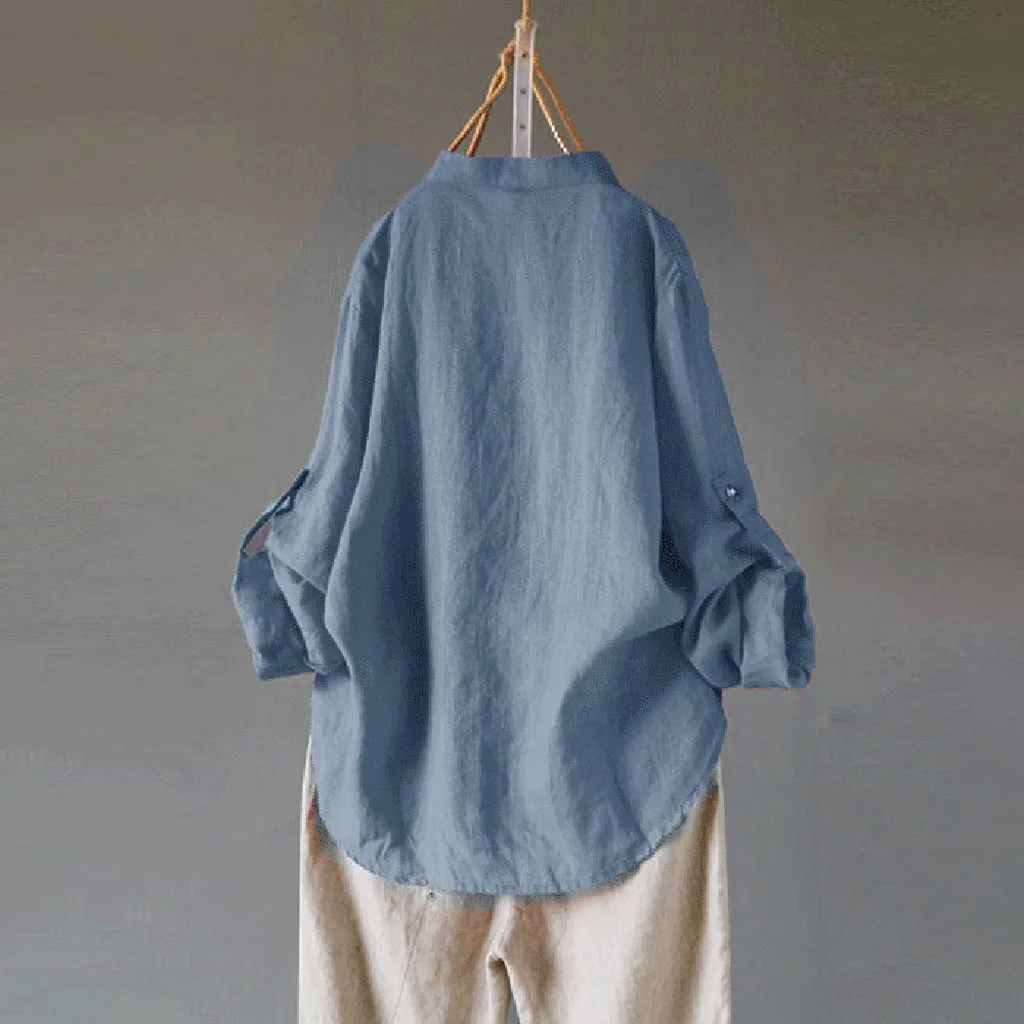 Женская блузка из хлопка и льна размера плюс винтажная Повседневная Блузка с