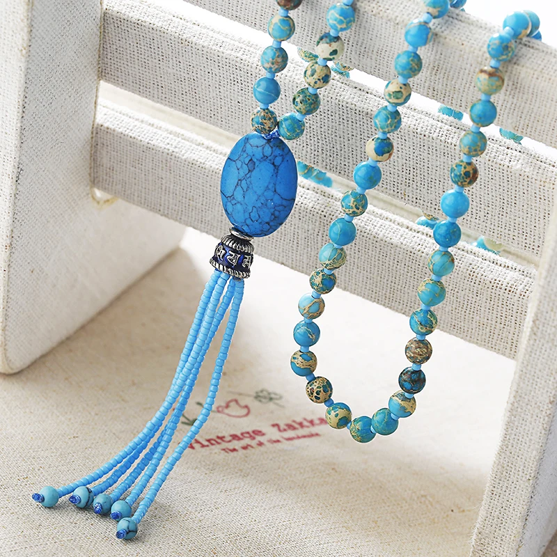 Exclusive Top Quality emperor Stones with seeds Tassel Necklace Luxury Handmade Beaded Women Bohemia | Украшения и аксессуары