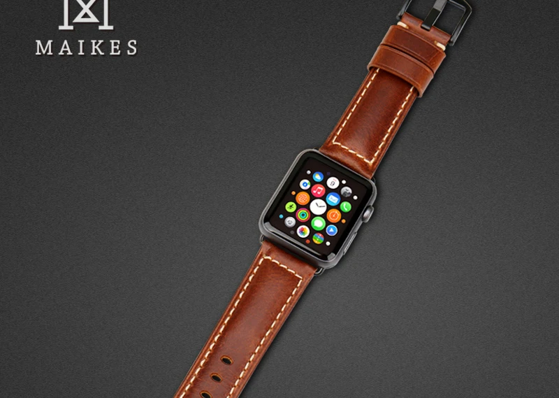 MAIKES для Apple Watch, ремешок 42 мм, 38 мм, 44 мм, 40 мм, серия 4, 3, 2, 1, iWatch, СИНИЙ Масляный воск, кожаный ремешок для Apple Watch, ремешок